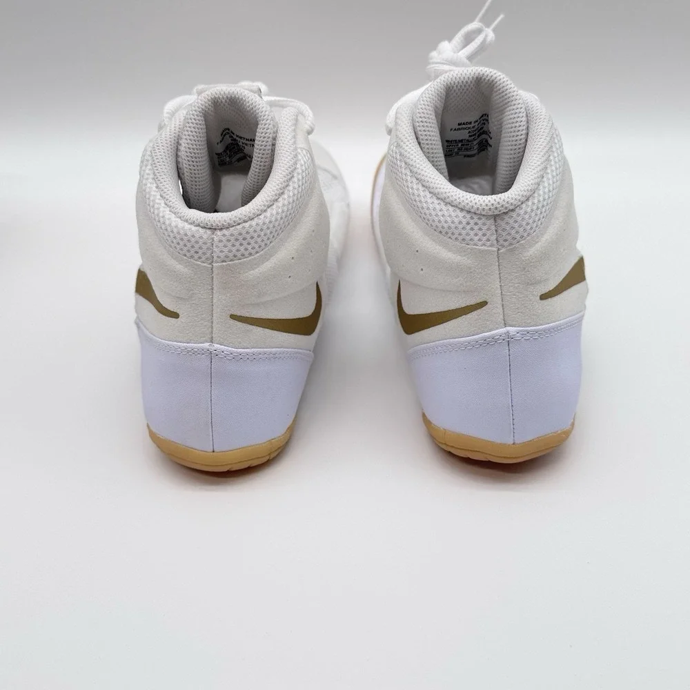 Size 8.5M- Nike Fury Wrestling Shoes, White/Metallic Gold, Boxing Sneakers